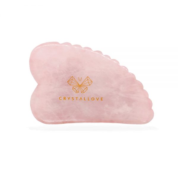 Crystallove – Płytka do masażu twarzy GUASHA z kwarcu różowego karbowana